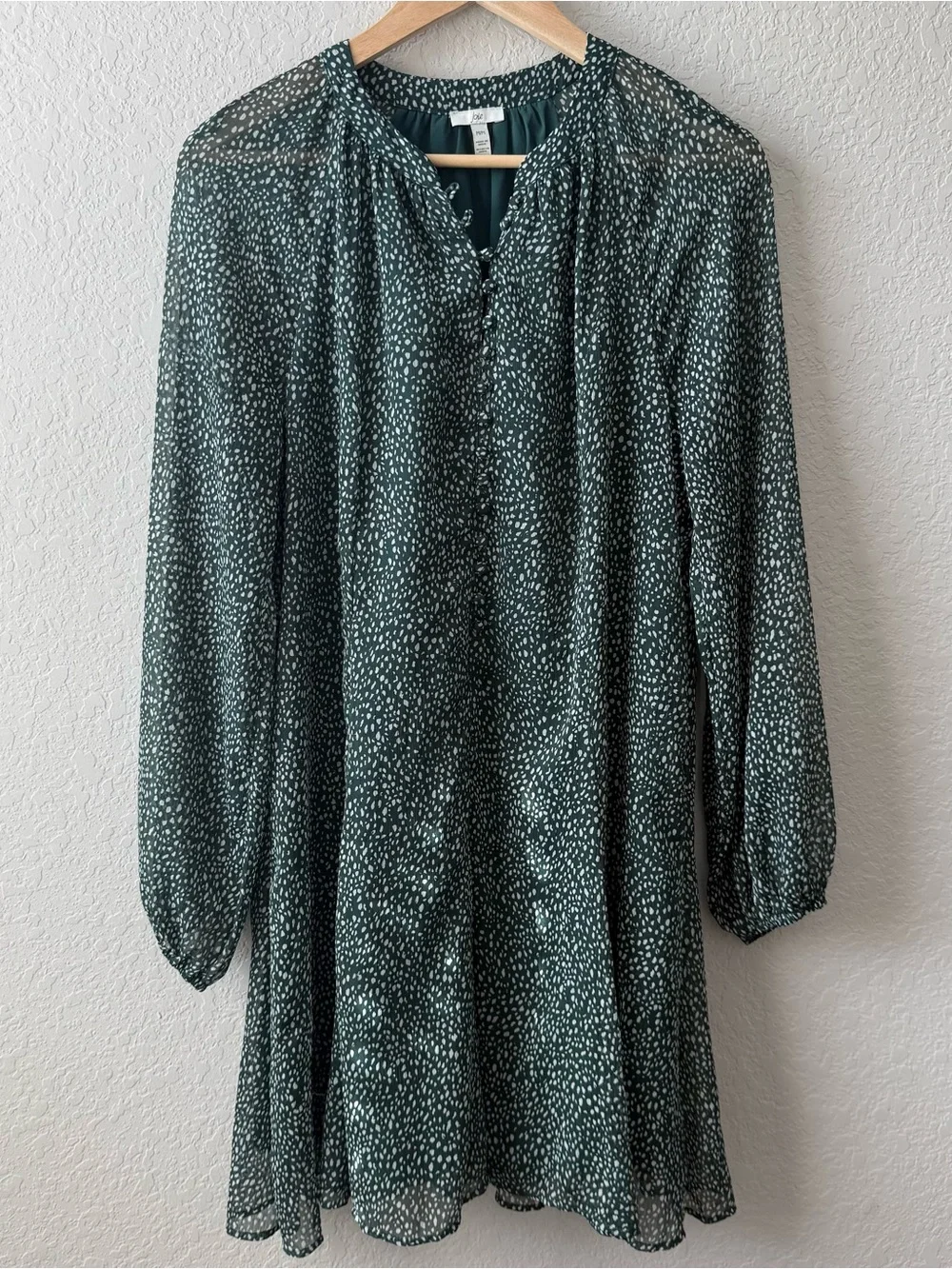 Joie Dark Green Long Sleeve Dotted Swing Dress‎